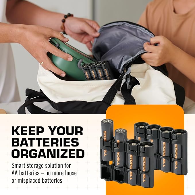 AA Battery Storage Caddy by Storacell (2 Pack), Black, Holds 4 Batteries (Not included)