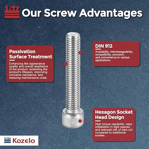 Kozelo 2pcs Socket Head Cap Screws - [M12-1.75 x 70mm] 304 Stainless Steel Allen Socket Drive for Electrical Motor 3D Printing Fan Engine Replacement Use, Silver