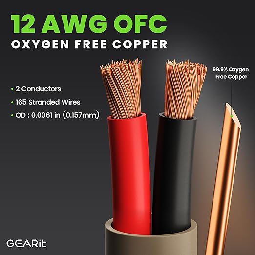 GEARit Outdoor Speaker Wire CL3 Rated, 12 Gauge Speaker Wire, Speaker Cable 100 ft for Outdoor Speakers, Patio, Garden, Backyard Audio, Direct Burial in Ground/in Wall, OFC (Brown, 2-Conductors)