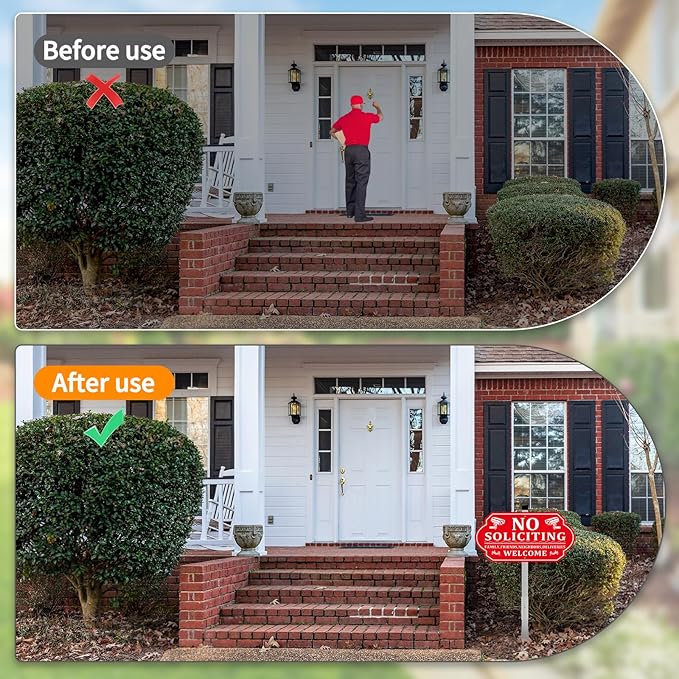 No Soliciting Sign for House, No Soliciting Signs for Front Door with Long Stake, Heavy Duty Aluminum Yard Signs UV Protected Weather Resistant and Easy Install for Lawns Garden (14x7 inches Red)
