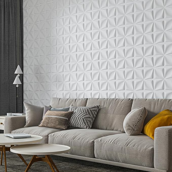 Art3d 100 Pack Decorative 3D Wall Panels, 97 Sq.Feet PVC Interior Wall Décor, 11.8"x11.8", White