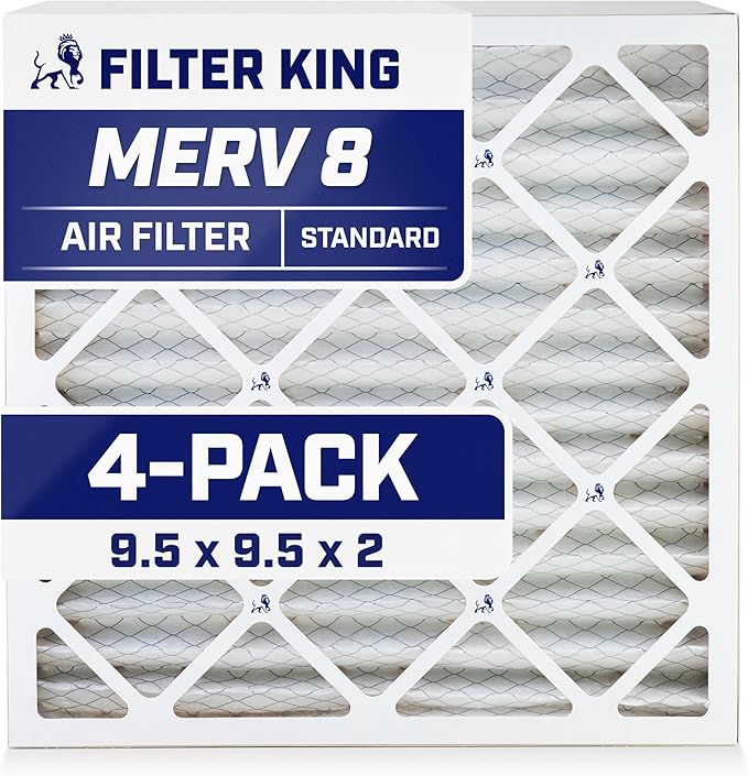Filter King 9.5x9.5x2 Air Filter | 4-PACK | MERV 8 HVAC Pleated A/C Furnace Filters | MADE IN USA | Actual Size: 9.5 x 9.5 x 1.75"
