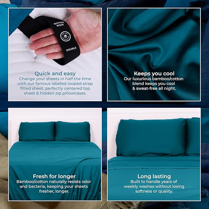 The LAD Collective 3.0 - 4-Piece Cotton Bedding Set with Fitted Sheet, Top Sheet & 2 Pillowcases - Luxury Bed Sheets for Full Size Beds - Premium Bedroom Essentials - Maui/King