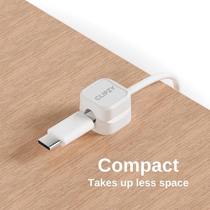 Clipzy 6 Pack Magnetic Cable Clips & Cord Holder, Under Desk Cable Management, Adhesive Wire Holder Keeper Organizer for Home Office Computer Desk Phone Car Wall Desktop Nightstand (White)