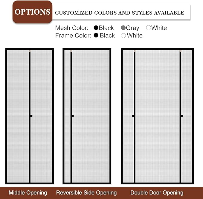 Yotache Custom Magnetic Screen Door, Left Right Side Opening Door Mesh with Magnets for Patio, Balcony, Front Door