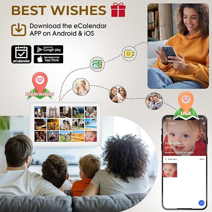 Digital Calendar, 15.6" Electronic Calendar For Wall, 1080P IPS Touchscreen Smart Family Planner& Chore Chart, Two - Way Sync With Phones Supports All Google Play Apps, Wall/Desk Mountable