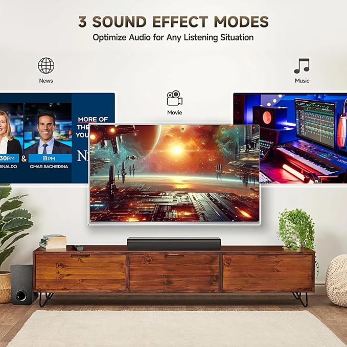 Fansbe Direct Sound Bar Speakers Bluetooth Wireless, TV Speakers Sound Bar Subwoofer, Home Theater Surround Sound Bar HDMI(ARC) Optical AUX USB 2.1ch Home Audio Sound System TV PC Wall Mount, Black