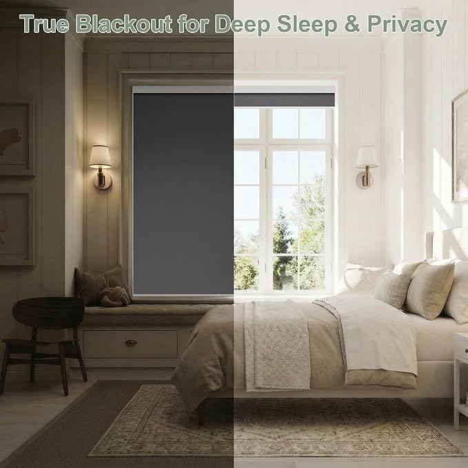 ZSHINE Motorized Blackout Window Blinds Customize Width (23-95 Inches) Remote Control Wireless and Rechargeable Roller Shades Blinds for Windows, Home, Office, Hotel, Club, Restaurant(82010S)…