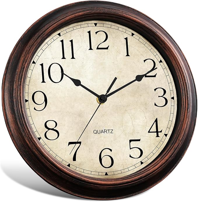 KECYET Wall Clock 10 Inch Battery Operated Silent Non-Ticking Analog Wall Clocks Vintage Retro Rustic Style Decorative for Bedroom Living Room Kitchen Office (Bronze)