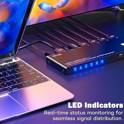 JCHICI 1x4 HDMI Splitter 4K@60Hz 4:4:4 HDR - with Audio Extractor (Optical/3.5mm), HDMI Switcher Splitter with EDID Management & Downscaler, HDCP 2.2 Compatible for PS5/Xbox/Apple TV (18Gbps)