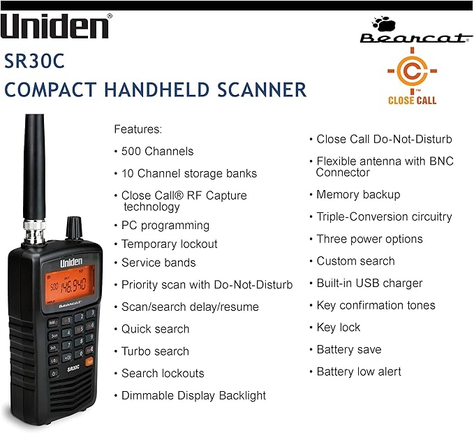 Uniden Bearcat SR30C, 500-Channel Compact Handheld Scanner, Close Call RF - Image 6