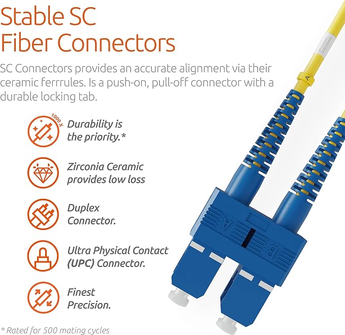 BEYONDTECH 10m LC to SC Fiber Patch Cable – UPC Single-Mode Duplex Fiber Optic - Image 3