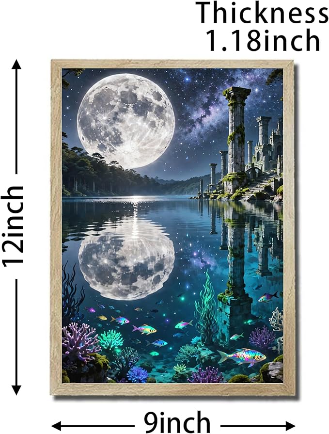 URVIP LED Glowing Photo Frame, 3D Starry-Sky Moon Animal Wall Art, 9x12 Inches Dimmable Light Up Light Painting for Bedroom, Unique Aesthetic Decor, Great Birthday Gift for Women Men