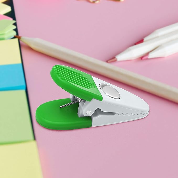 10 Magnetic Memo Holders Set - Large Clip, Plastic - White Green