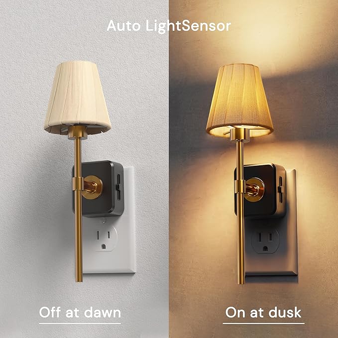 L LOHAS LED Night Lights Plug into Wall, Pleated Fabric Cover Night Light, Dusk to Dawn Sensor Vintage Nightlight, 0-100LM Dimmable, for Bedroom Living Room Hallway
