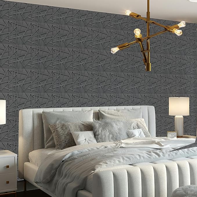 LEVOWAY 33 Pack 3D Wall Panels for Interior Wall Decor, 12''x12'' Brushed Silver Accent Textured Wall Panels, Wall Covering Panles for Living Room, Gaming Room, TV Background, Cover 32 Sq.Ft