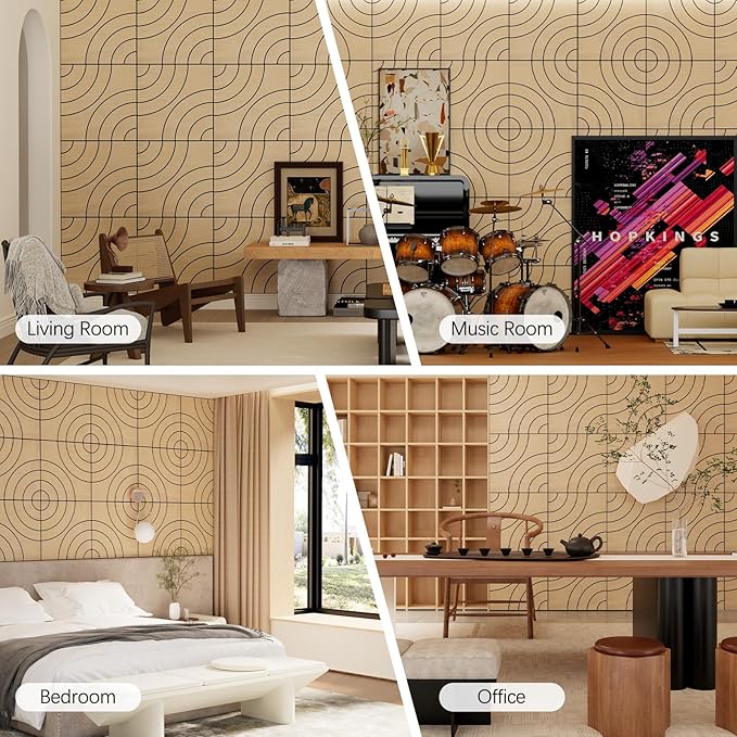 ARMURO 4 Packs Acoustic Wall Panels - Self-Adhesive 3D Wood Slat Wall Panel- Peel and Stick Sound Absorbing Panels for Noise Reducing - Feature Wall Decor for Home & Office