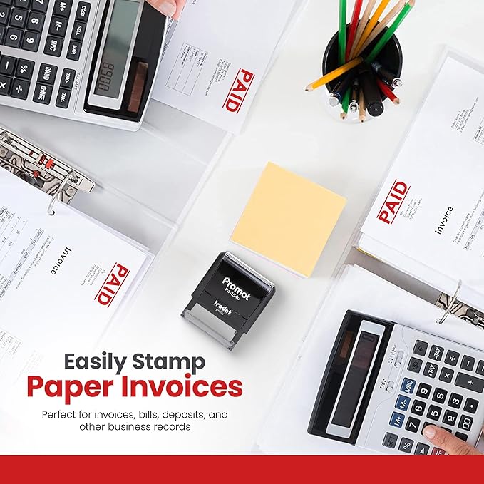 Promot Paid Stamp Self Inking - for Office, Accounts Payable Stamp - Rubber Stamps for Retail Use, Red Ink, Self Inking for Business Supplies, Paid Stamper