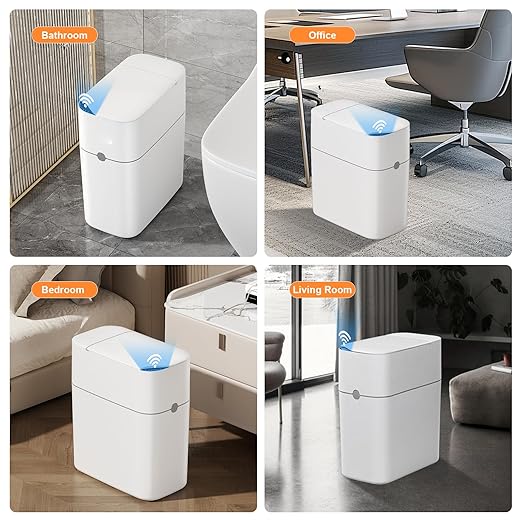 MUEE Automatic Motion Sensor Bathroom Trash Can with Lid, 3 Gallon Smart Garbage Can, Touchless Trash Can Slim Small Trash Bin Waterproof Waste Basket for Toilet Bedroom Office Kitchen Living Room RV