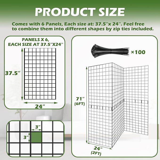 Koretech Grid Wall Panels 3 Pcs, Commercial Grade Gridwall Panels, Metal Grid Wall Panel Display Stand, You Can DIY 6 Pack 2'x3' or 3 Pack 2'x6' (Black)