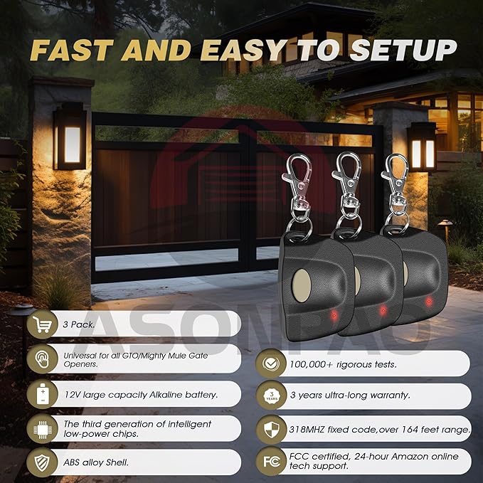 Mighty Mule GTO Gate Opener Remote FM135 MMT103 RB741 - Pack of 3【10-Years-Warranty】