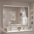 44x30 Inch Silver Framed Mirror, Silver Bathroom Vanity Mirror for Wall, Brushed Nickel, Rounded Rectangle Mirror, Shatterproof, Anti-Rust (Horizontal/Vertical)