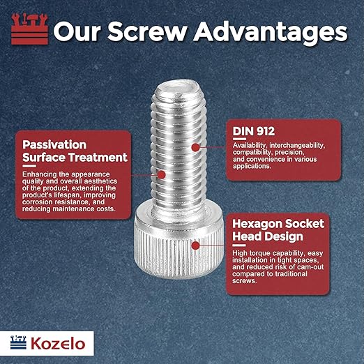 Kozelo 20pcs Socket Head Cap Screws - [M10-1.5 x 25mm] 304 Stainless Steel Allen Socket Drive for Electrical Motor 3D Printing Fan Engine Replacement Use, Silver