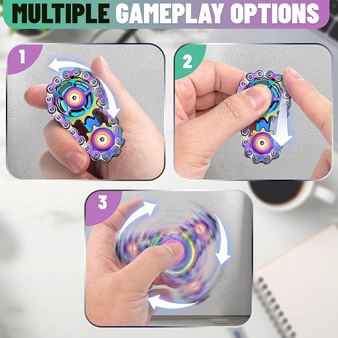 Valentines Day Gifts for Teens Boys Metal Fidget Spinner Toys for Adults Figette Bike Chain Roller Cool Gadgets ADHD Anxiety Stress Relief Items Figet Desk Offices EDC Men - Rainbow+Blue