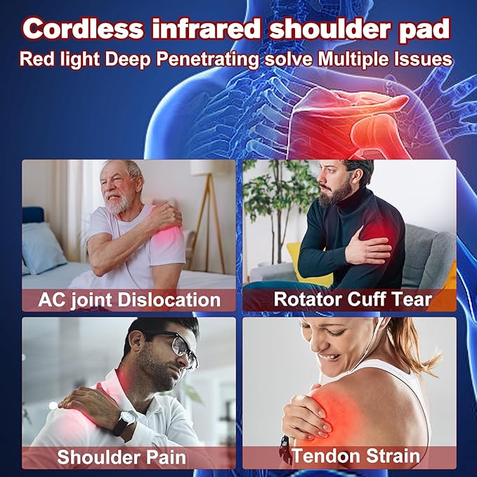 Cordless Shoulder Red Light Therapy Belt, Portable Near Infrared Light Therapy, 4000mhA Rechargeable 3-in-1 Relieve Shoulder Pain