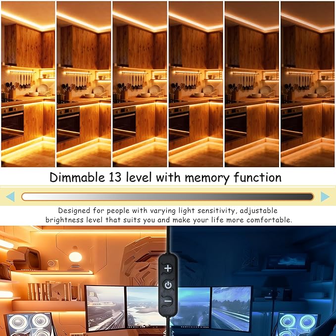 Aalnfe Under Cabinet Lighting 20Ft LED Strip Lights Kit with Dimmer Control for Kitchen, Cabinet, Shelf, Counter 360 LEDs Rope Light Flexible Cuttable Light Strips for DIY