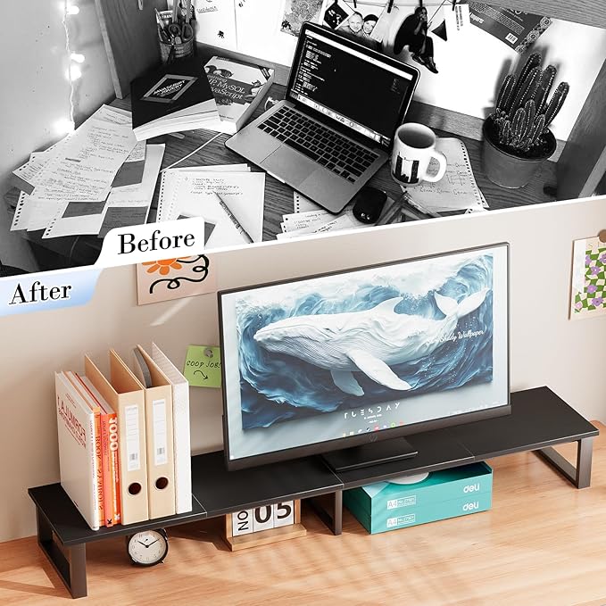 aboxoo 59" Large TV Riser Stand for 32-75 Inch TV, TV Shelf with Steel Legs, Tabletop TV Riser for Home Living Room, Study Office (Black)