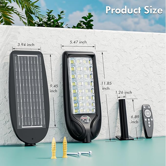 MMKT Solar Street Lights Outdoor, 3 Color Warm White LED Dusk to Dawn IP65 Waterproof Solar Flood Light with Motion Sensor and Remote Control for Outside Path, Yard, Garden, Walkway