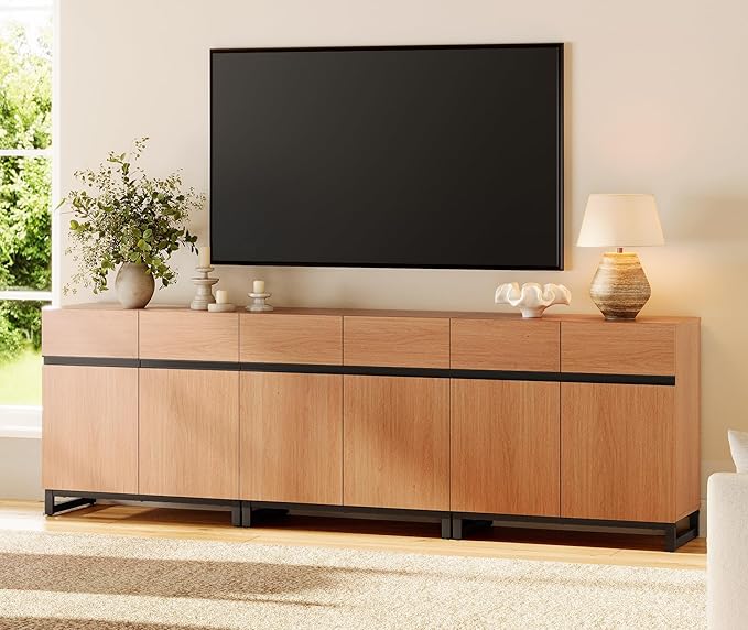 WAMPAT Modern TV Stand for TVs up to 110 inch, 3 in 1 Wood Entertainment Center TV Console Table with Adjustable Shelves and Metal Base for Living Room,Bedroom, Mocha