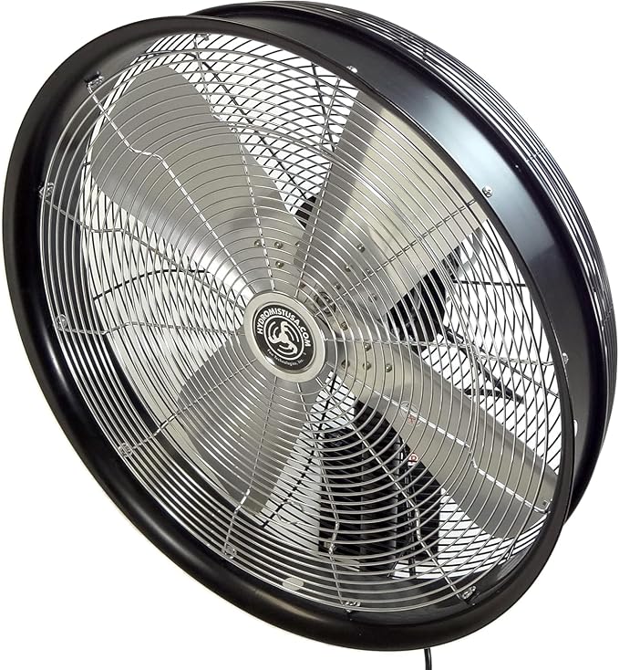 HydroMist Oscillating Wall Mounted Outdoor-Rated Fan, 3-Speed Control on Cord, Alum Fan Blade, Mounting Bracket and Black Vinyl Cover Included, Quiet Running, Residential/Commercial Use, 24”, Black