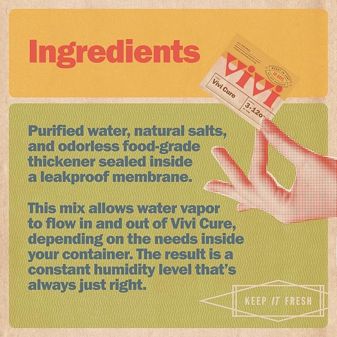 Vivi by Boveda Humidity Control Packs for All Airtight Storage Containers, Ready in 10 Days, 4-Pack with Resealable Bag