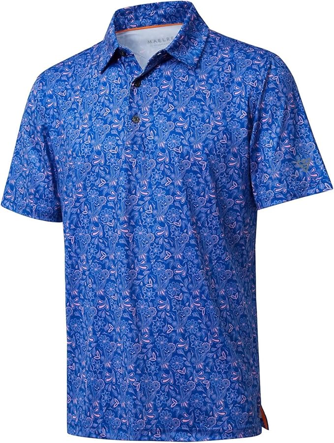 Golf Shirts for Men Dry Fit Short Sleeve Print Performance Moisture Wicking Polo Shirt
