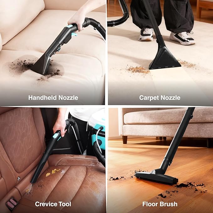 HAUSHOF 4 Gallon 5.5 Peak HP Wet/Dry Vacuum Upholstery Cleaner, Portable Shop Vacuum with 1-1/4 Inch Diameter x 5 Foot Hose, 13 Foot Cord, Ideal for Home, Workshop, and Garage Cleaning