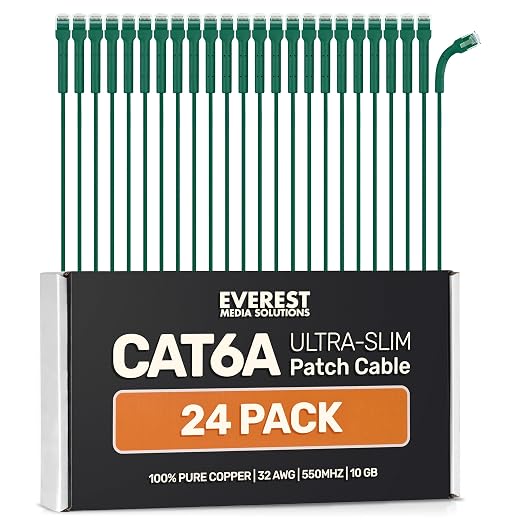 Everest Ultra Slim Cat6a Ethernet Patch Cables 5ft Green by EverestMediaSolutions