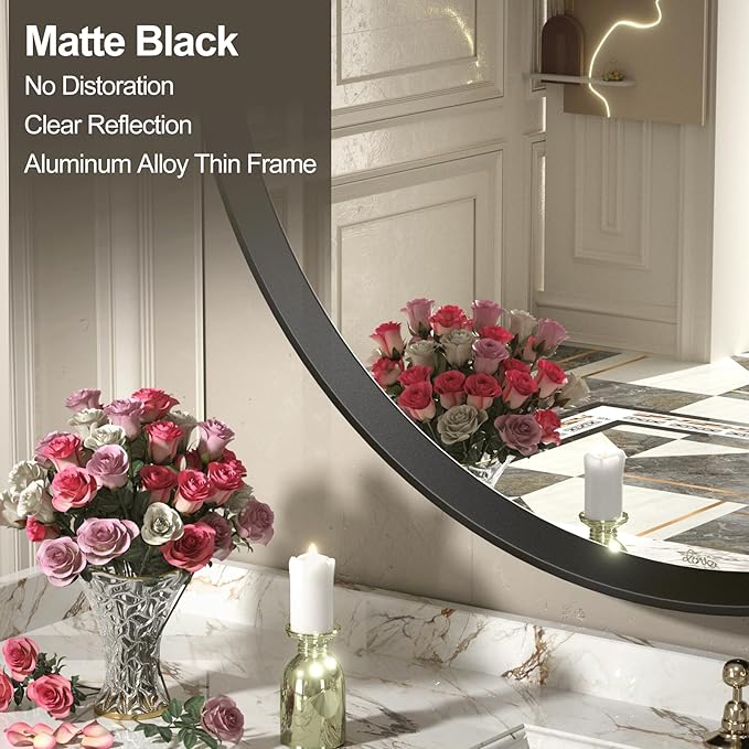 20 Inch Matte Black Round Mirror, Round Bathroom Vanity Mirror wilth Metal Frame, Black Circle Mirror for Wall Entryway Hallway Home Decor, Anti-Rust, Shatterproof