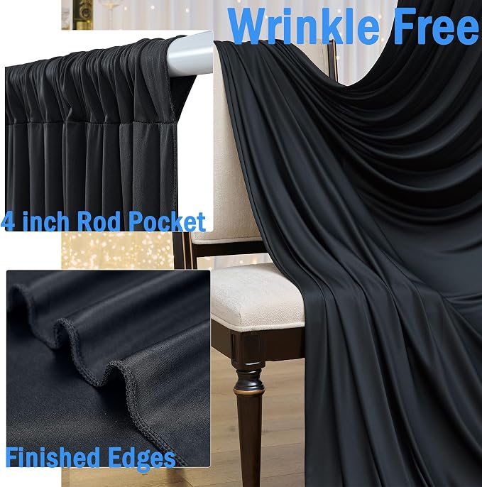 50ftx12ft Wrinkle Free Black Backdrop Curtains - Image 3