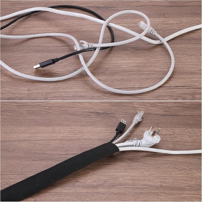 MECCANIXITY Braided Cable Sleeves Heat Shrinkable Fabric Sleeving, 5/16" 33ft Black 2:1 Ratio Heat Shrinkable Cord Protector for Harness Cable, Network Cable Protection, Cable Management