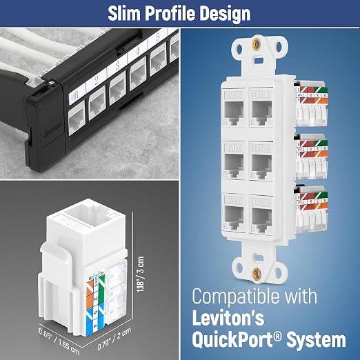 Everest 90° Angled RJ45 Cat6A Keystone Jacks 100-Pack in White - Image 6