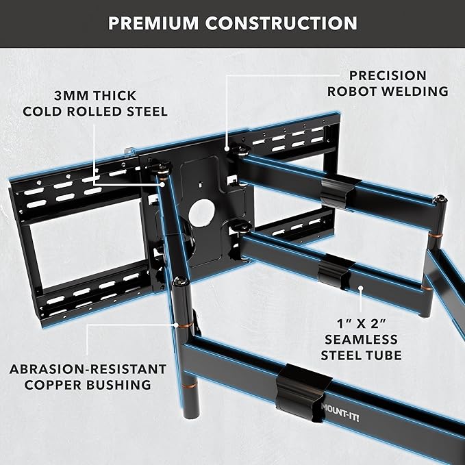 Mount-It! The Beast Full Motion TV Wall Mount for Extra Large 85, 90, 98, 100, 110" TVs with 39 Inch Long Reach Extension Arms - 275 Lbs Capacity Heavy Duty Dual Arm TV Mount