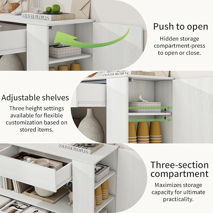 Vavkorkula TV Stand for 65 Inch with 2 Large Drawers & Hidden Storage Cabinets, Modern Farmhouse Entertainment Center Television Stands for Living Room Bedroom, White