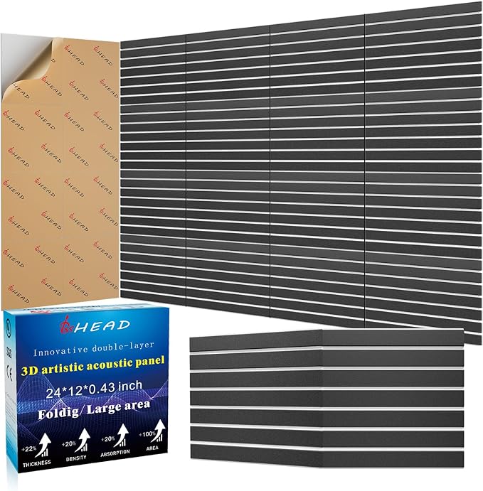 BSHEAD 6 Pack 2-Layer Fold Soundproof Wall Panels, 24 x 12 x 0.43 in Large Sound Proof Foam Panels for Walls, 0.9lb/ft³ High Density, 3D Acoustic Panels,Artistic Noise Dampening Panels Black&White