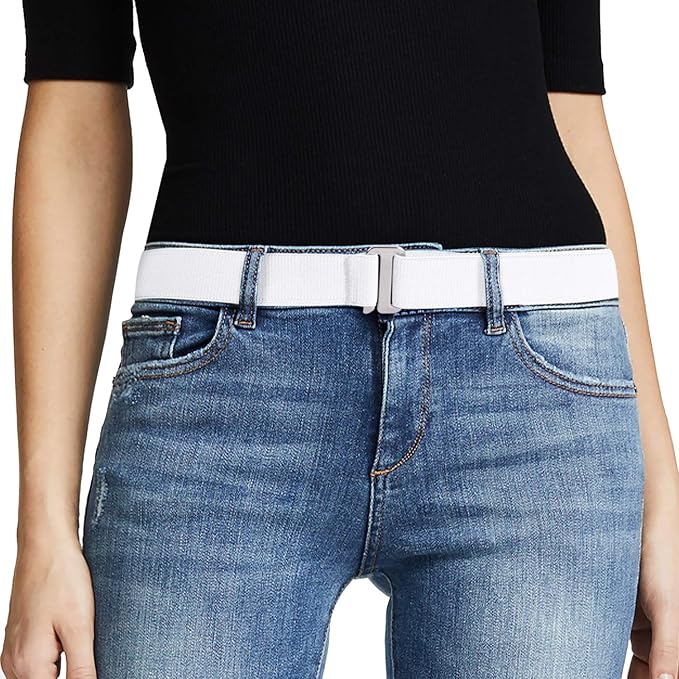 JASGOOD Women No Show Stretch Belt Elastic Web Strap Belt with Flat Buckle for Jeans Pants Dresses