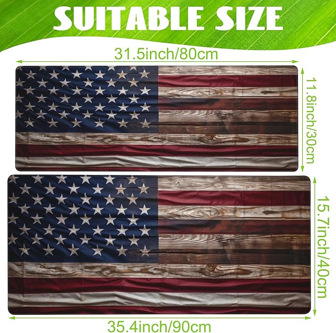 Eflxamz Large Gaming Mouse Pad for Desk,Wooden American Flag Desk Mat,Wooden USA Flag Desk Pad,Extended Big Computer Keyboard Mouse Pad with Non-Slip Base and Stitched Edge,35.4"x15.7"