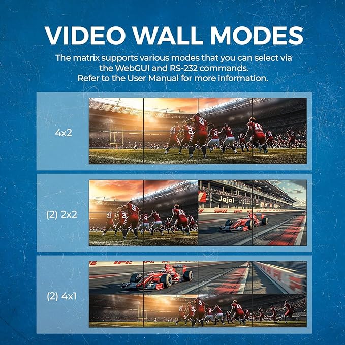OREI 4K 8x8 Seamless HDMI Matrix Switch Video Wall Controller HDMI Processor Upto 4K 60hz 4:4:4 8-bit - HDMI 2.0, HDCP 2.2, 18 Gbps, UltaHD 4x2, 2x2, 1x4, 1x2, 4x1 Remote Control (UHDS-808VW)