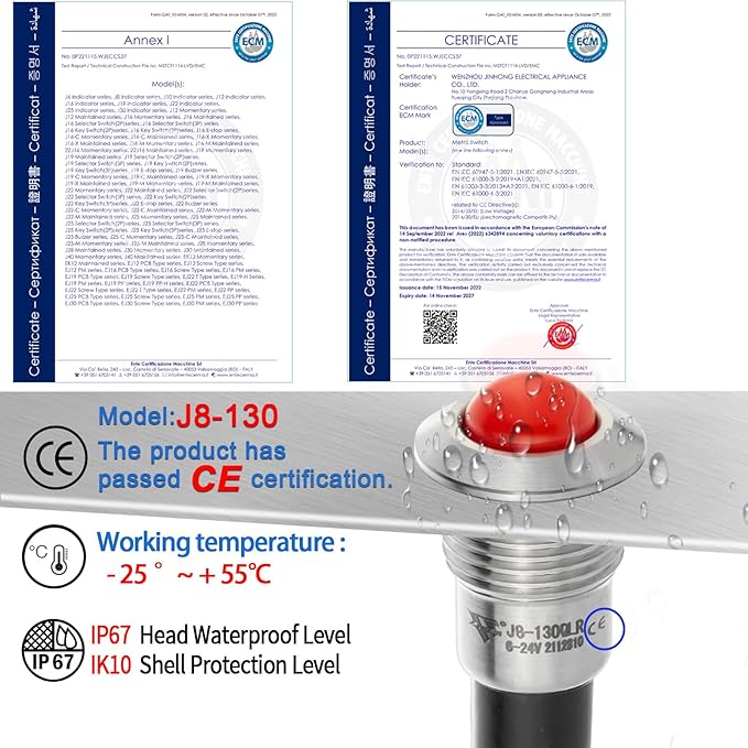 ZGSZJHF 2Pcs 8mm 0.31" Mini Indicator Light 12V-24V Red LED Waterproof IP67 Domed High Head Stainless Steel Signal Lamp Pilot Light with Wire,for Dash Directional Car Truck Boat