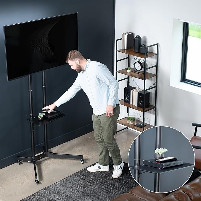 VIVO Tall TV Cart for 32 to 83 inch Screens up to 110 lbs, LCD LED OLED 4K Smart Flat and Curved Panels, Rolling Stand with Laptop DVD Shelf, Locking Wheels, Max VESA 600x400, Black, STAND-TV13E